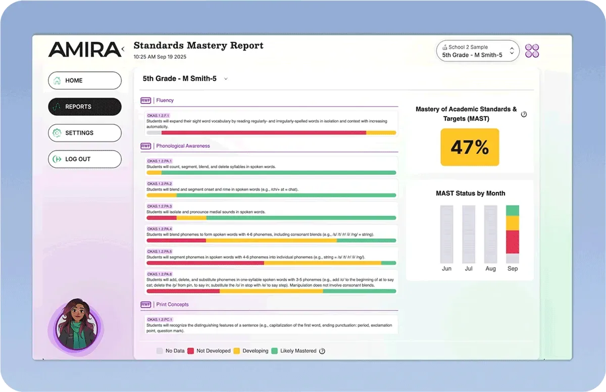 Amira reading assessment report example